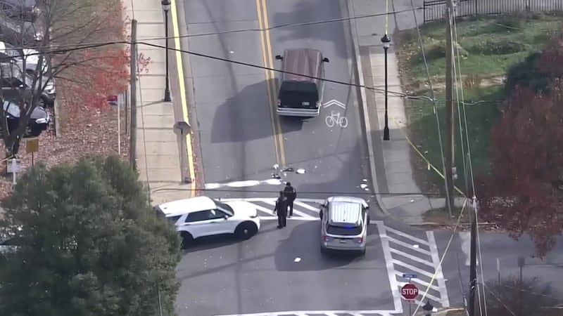Photo from aerial footage shows the scene where two children were struck by a car while...