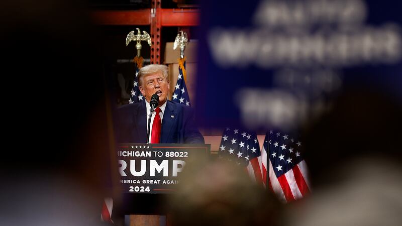 FILE - Former President Donald Trump speaks in Clinton Township, Mich., Wednesday, Sept. 27,...