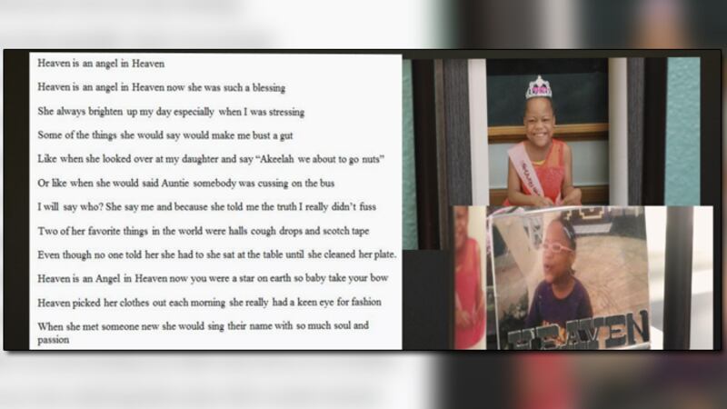 Heaven Watkins' aunt Sheronda Orridge wrote a poem to her niece after her death. Caseworkers...