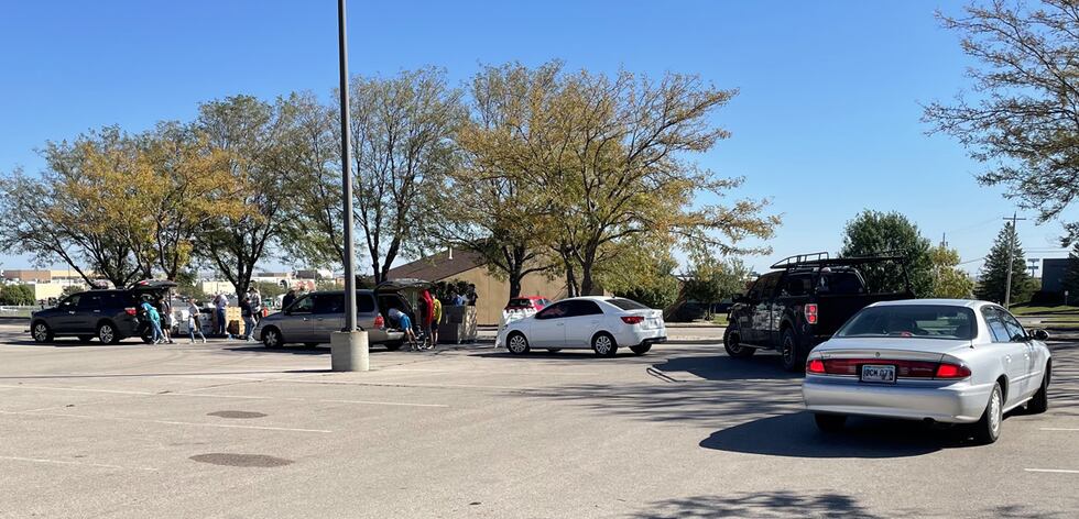 With a need for additional food still high in South Dakota, cars queue up to wait their turn...