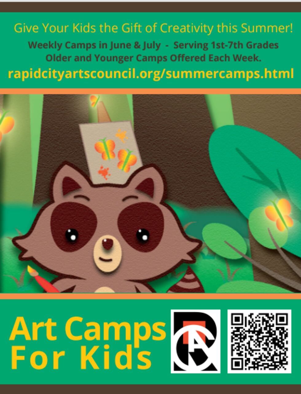 Summer art camp for kids poster.