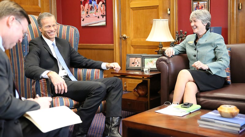 Sen. John Thune meets with President Donald Trump's nominee for secretary of the Air Force,...