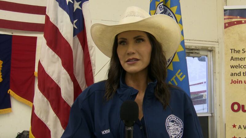 South Dakota Governor Kristi Noem visits the 2021 South Dakota State Fair in Huron.