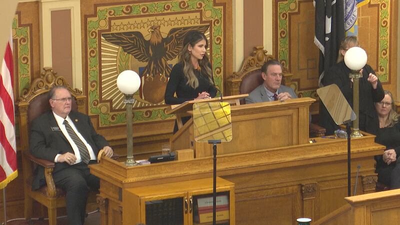 Gov. Kristi Noem delivers her budget address in Pierre.